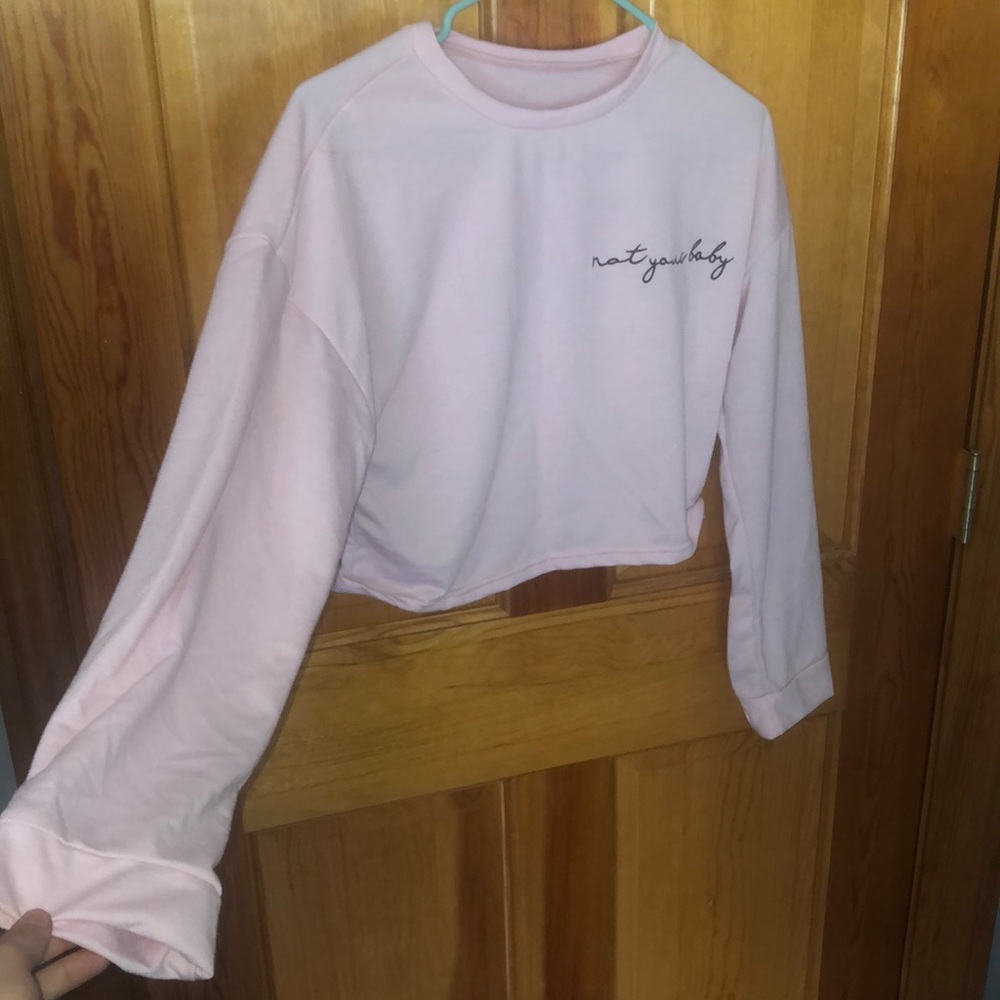 Long sleeve pink “not your baby” crop top!